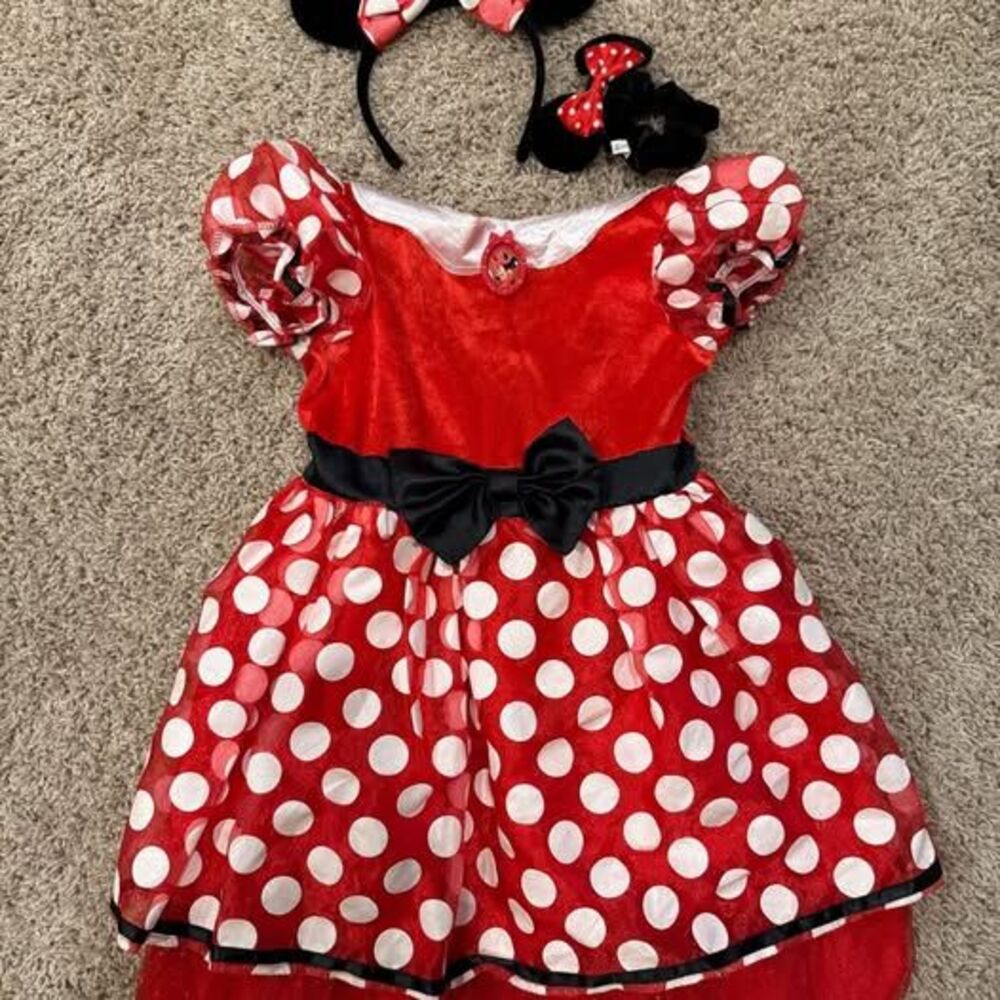 Disney Girls Minnie Mouse Polka Dot Halloween Costume Dress Up Outfit Sz 4-6